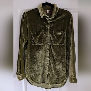 Pilcro Anthropologie Olive Velvet Button Down Shirt XS